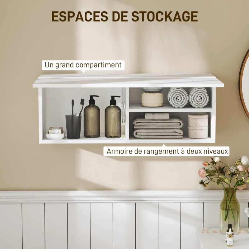 HOMCOM Armoire murale de salle de bain, meuble de rangement suspendu avec porte à charnières, 80 x 25 x 30 cm, blanc
