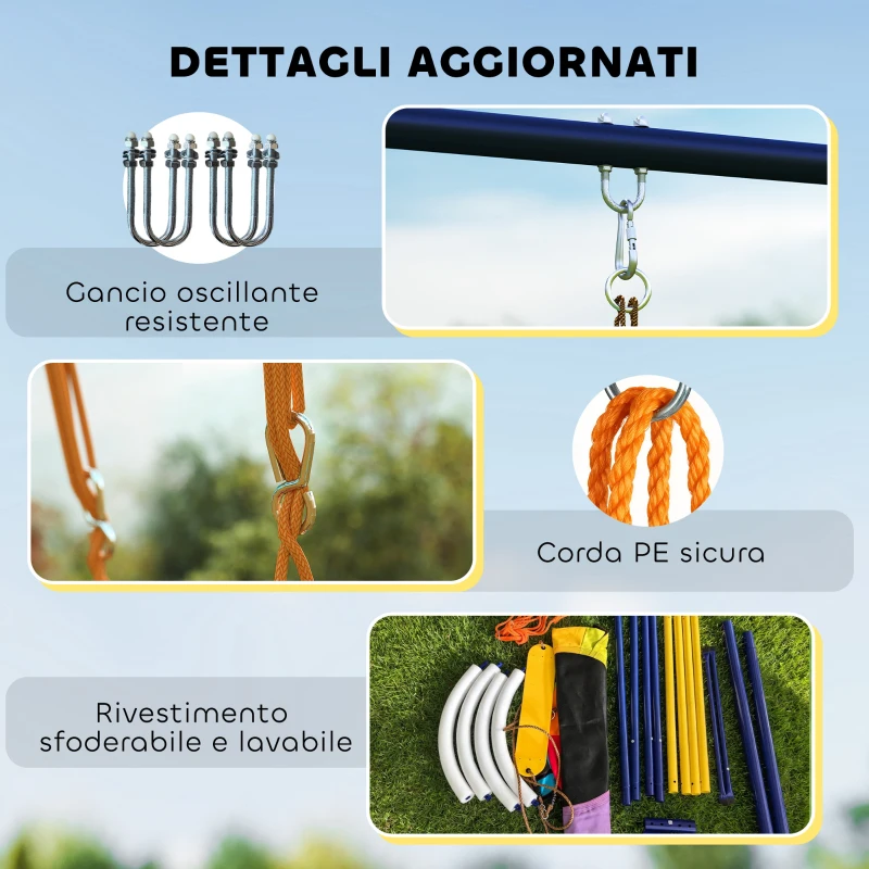 AIYAPLAY Set Altalena a Nido e Altalena da Giardino Regolabili per Bambini, in Metallo, 265x160x178 cm, Multicolore