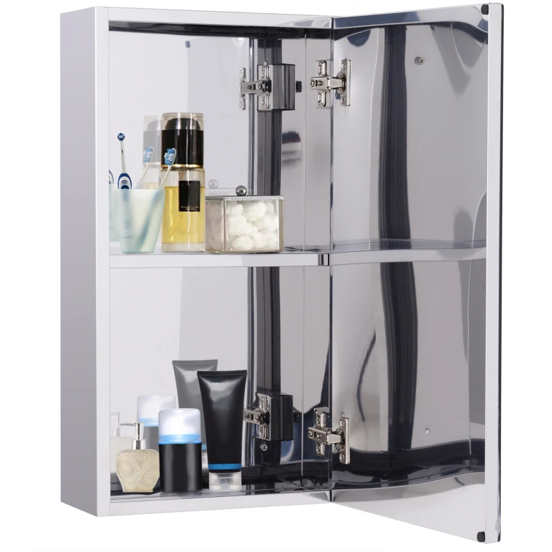 HOMCOM Armoire miroir rangement toilette salle de bain meuble mural dim. 30L x 14l x 55H cm acier inox.