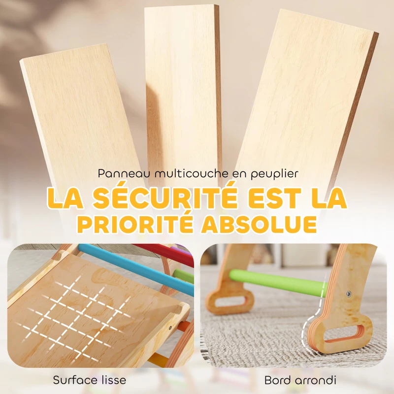 AIYAPLAY Triangle d'escalade enfant avec rampe réversible toboggan bascule et structure d'escalade multicolore