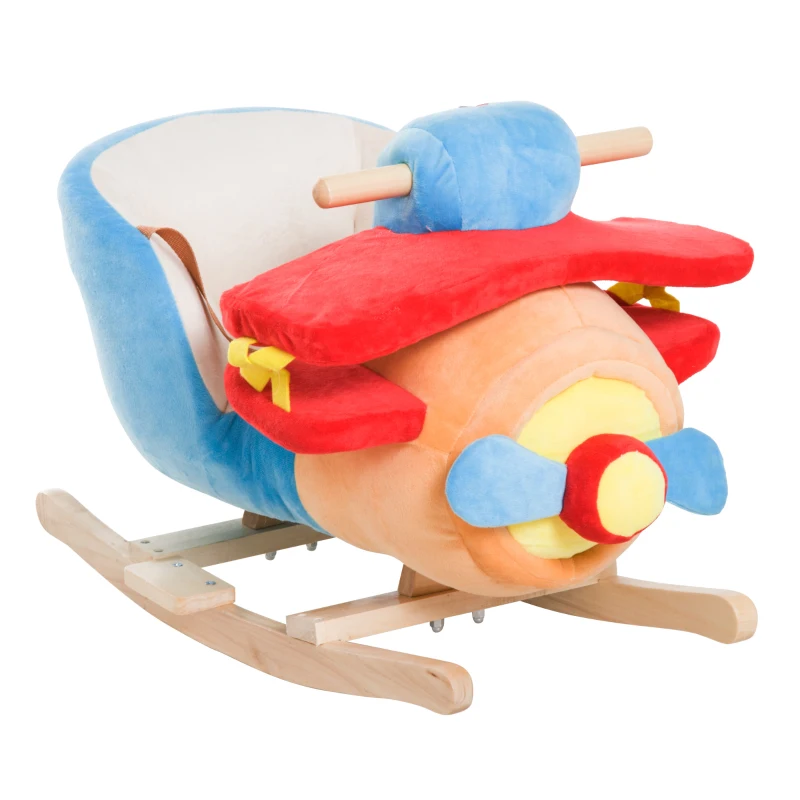 HOMCOM Caballo Balancín para Niños de +18 Meses Avión de Peluche con Música y Cinturón Seguridad Caballito Infantil 60x33x45 cm Multicolor