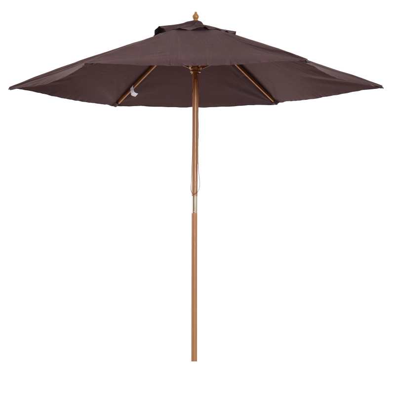 Outsunny Ombrellone da Giardino 2.5x2.3 m a 6 Stecche con Manovella, in Legno e Poliestere, Marrone