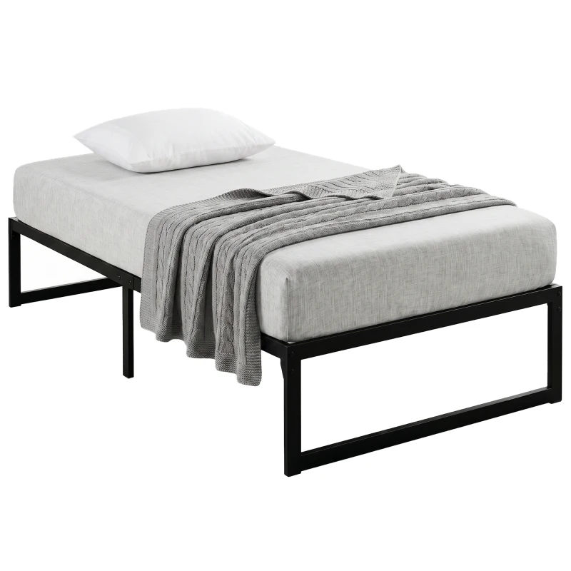 HOMCOM 3ft Single Bed Frame with Underbed Storage and Steel Slat Support, 32.5 cm Height, Noise-Free, Black