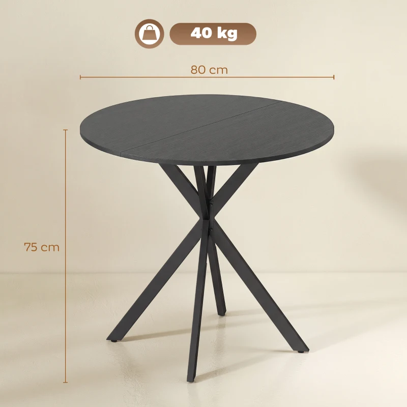HOMCOM Tavolo da Pranzo Rotondo Stile Industriale con Gambe a Croce in Acciaio, Ø80x75 cm, Nero
