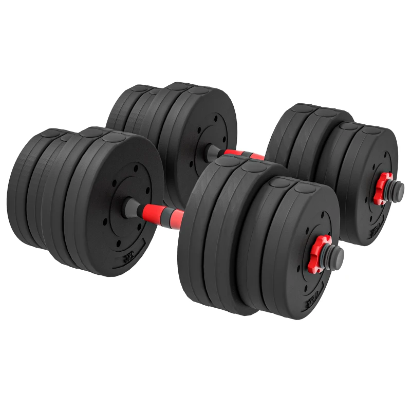 HOMCOM Ensemble d'haltères Courtes Total 30 Kg 2 en 1 poids réglable Barres incluses - entraînement Musculaire & haltérophilie