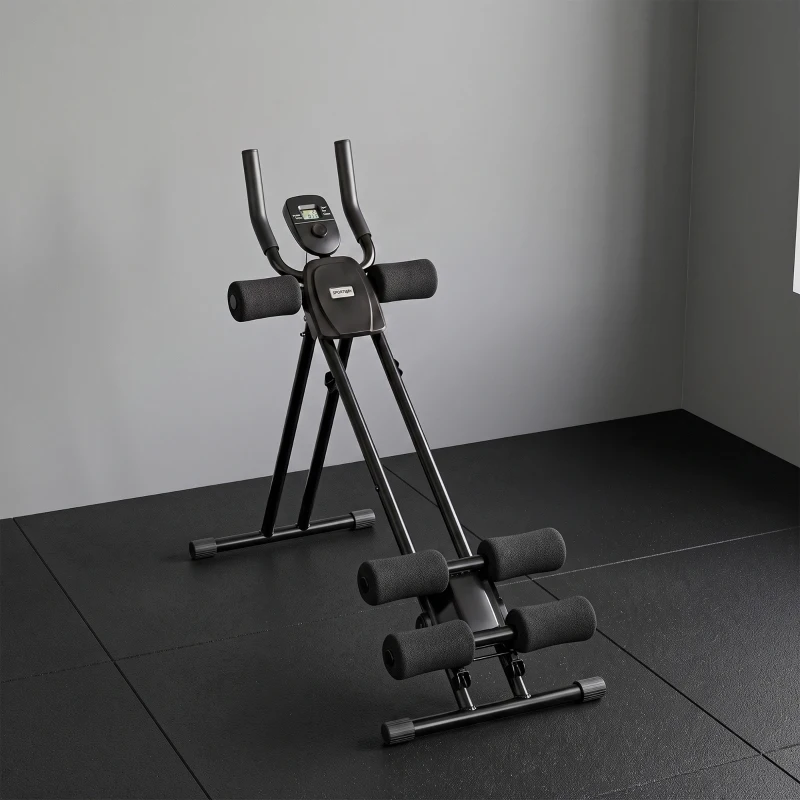 SPORTNOW Aparato de Abdominales Plegable con Pantalla LCD, Doble Riel, Espuma PVC, Marco de Acero, 92x41x83cm, Negro