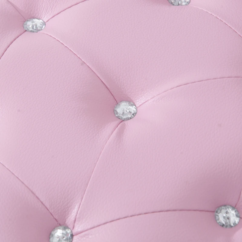 HOMCOM Set Poltrona per Bambini con Poggiapiedi e Bottoni Brillanti, Struttura in Legno con Imbottitura, Rivestimento plastica Rosa