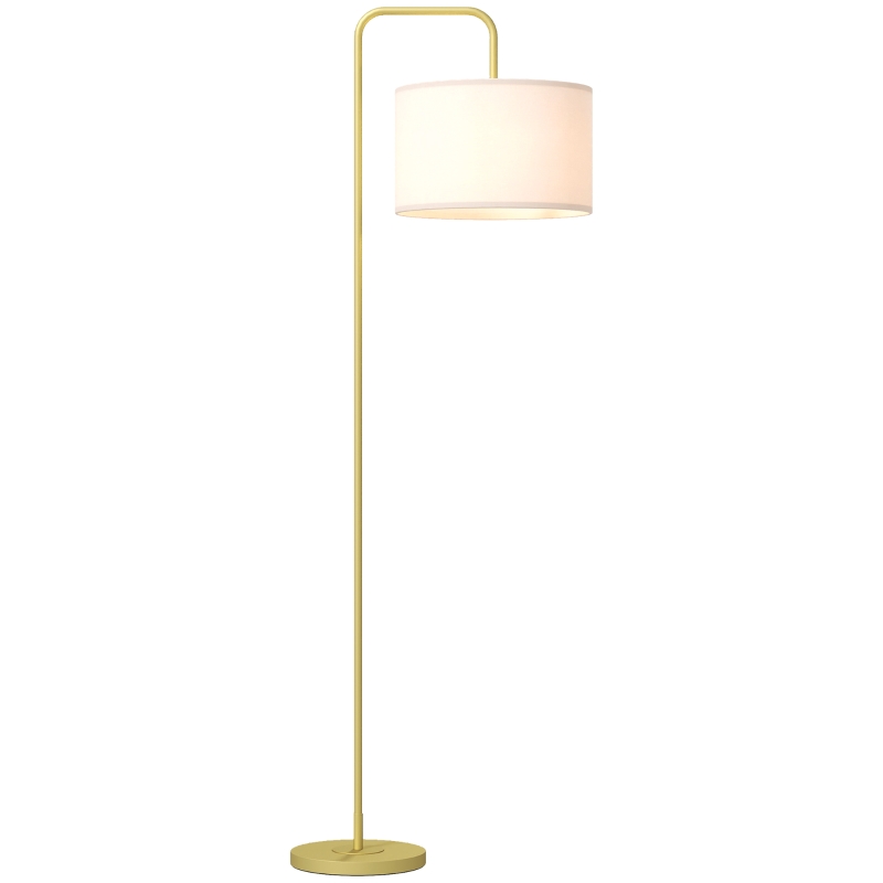 HOMCOM Stehlampe mit Fußschalter, Bodenlampe mit Stoffschirm, Stahl, Gold