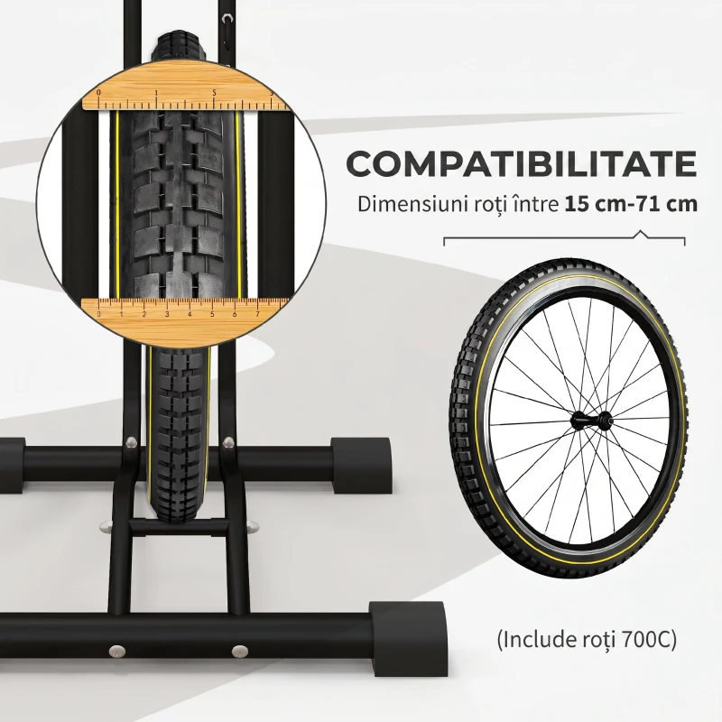 HOMCOM Suport bicicletă cu cârlige reglabile, compatibil cu biciclete 24"-29" și 700C, pentru garaj, interior și exterior, negru