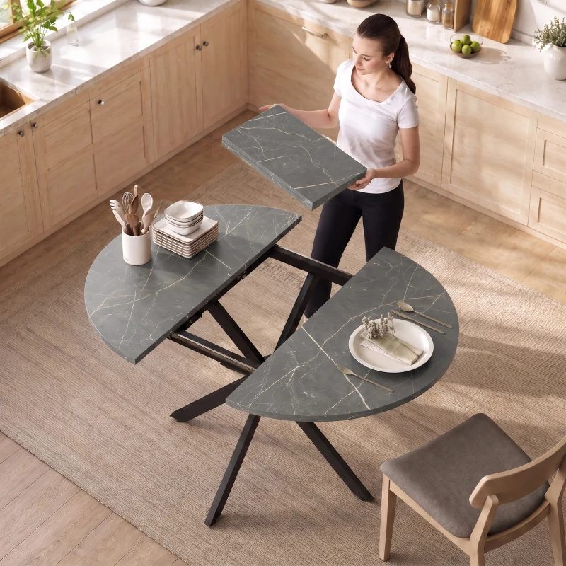 HOMCOM Uitschuifbare eettafel voor 4-6 personen, industriële keukentafel met X-vormige stalen poten, zwart