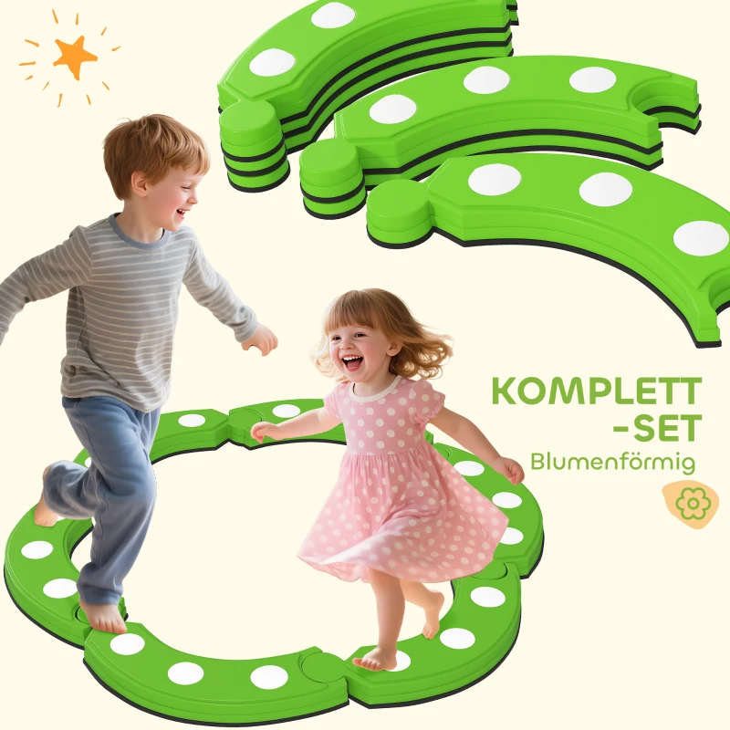 AIYAPLAY Balancebalk, 6 gebogen segmenten, sensorische verhogingen, 50 kg draagvermogen, Groen