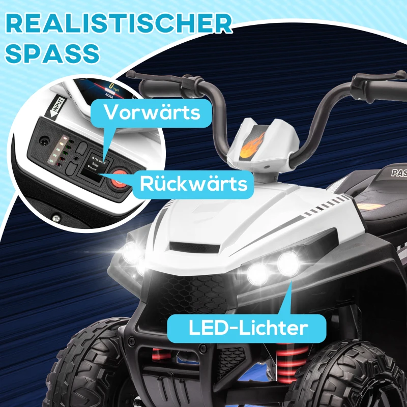 AIYAPLAY Elektrische Kinderquad, Licht & Muziek, Ophanging, 5 km/u, 50 Min. Rijtijd, voor 3-5 Jaar, Wit