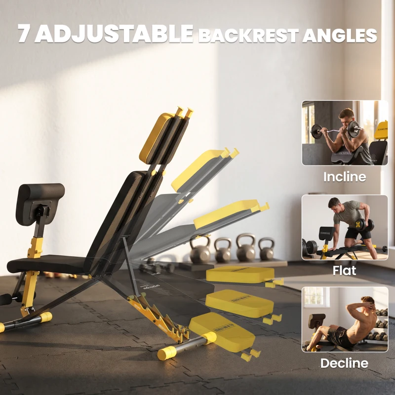 SPORTNOW Adjustable Weight Bench for Home Gym, 300kg Incline Decline Flat Foldable Bench Press with 6 Backrest Positions, Yellow