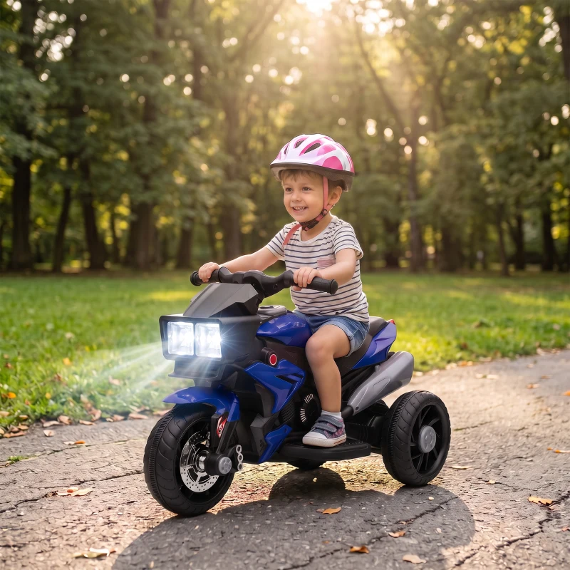 AIYAPLAY Kids Electric Motorcycle Ride-On Toy, 3-Wheel Battery-Operated Motorbike with Horn, Toddler Ride On Bike, Blue