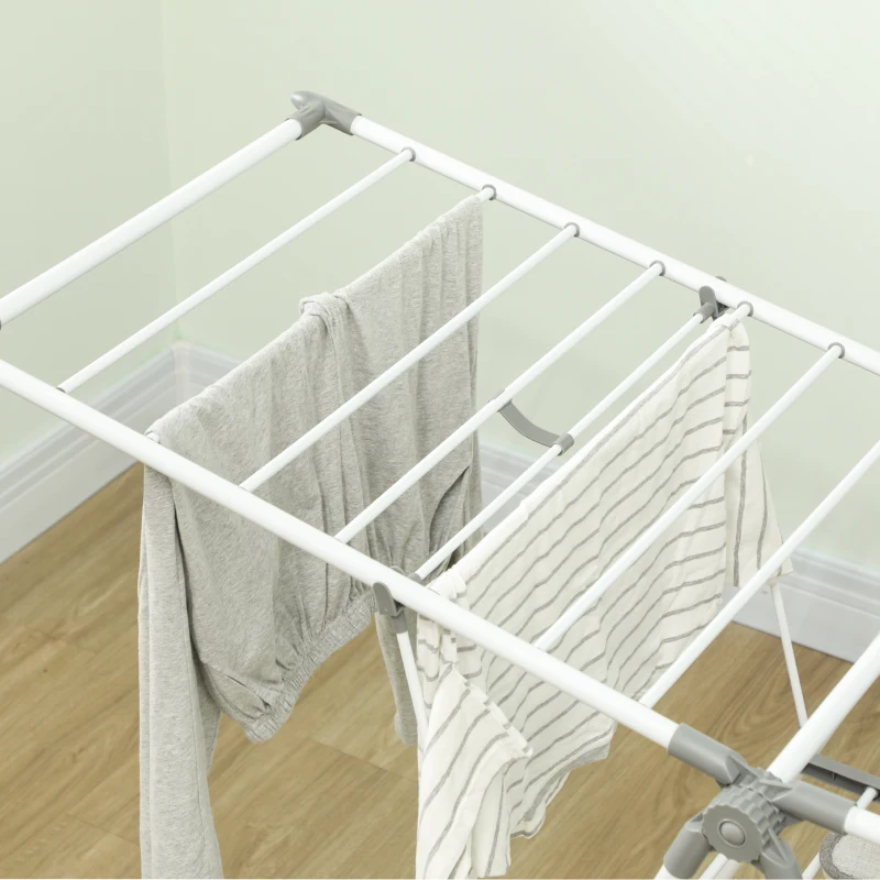 HOMCOM Stendibiancheria a 2 Livelli Regolabile su 4 Altezze, in Metallo e Plastica, 156.5x61.5x97 cm, Bianco
