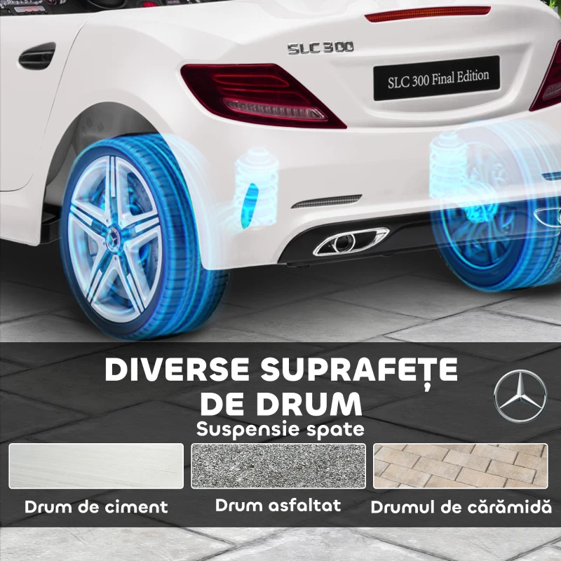 AIYAPLAY Mașină Electrică pentru Copii Licențiată Mercedes SLC 300 cu Telecomandă, din PP și Metal, 107x62.5x44 cm, Albă(m-7)