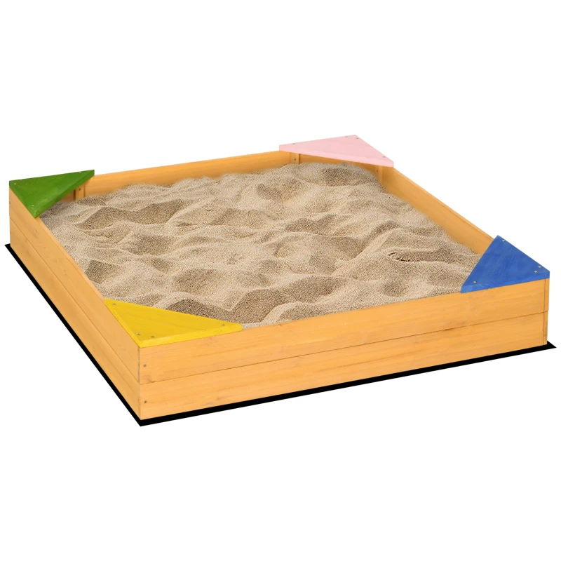 Outsunny Arenero Infantil de Madera para Niños de 3-8 Años con Tela no Tejida y 4 Asientos para Jardín 109x109x19,8 cm Natural