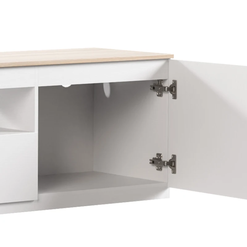 HOMCOM Tv-meubel hoogglans, voor tv's tot 65 inch, 3 vakken, lade, 160 x 38 x 43 cm, naturel hout