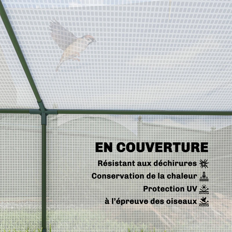 Outsunny Mini Serre de Jardin à Toit Pointu, Fenêtre avec Moustiquaire Intégrée, Métal Thermolaqué, 180 x 90 x 70 cm, Blanc