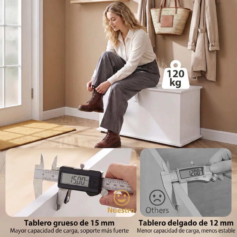 HOMCOM Baúl de Almacenaje 102L con Bisagra de Seguridad Estilo Moderno para Pasillo Dormitorio Salón 80x40x45 cm Blanco