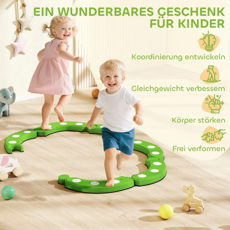 AIYAPLAY Balancebalk, 6 gebogen segmenten, sensorische verhogingen, 50 kg draagvermogen, Groen