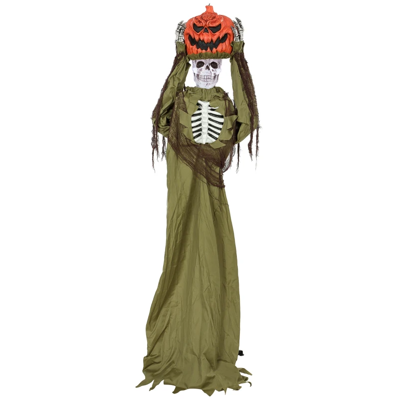 HOMCOM Geanimeerd pop-up pompoen-skelet, 173 cm, griezelige Halloween-decoratie met licht, geluid- en aanraakactivatie