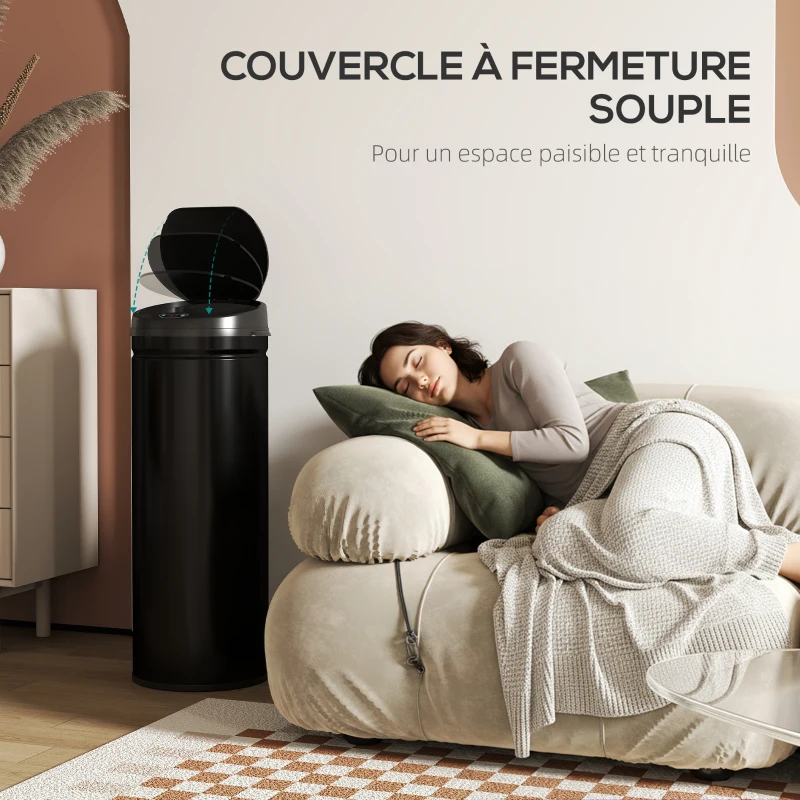 HOMCOM Poubelle cuisine automatique 50L acier inoxydable, poubelle à couvercle à fermeture en douceur, 30,5x30,5x85cm, noir