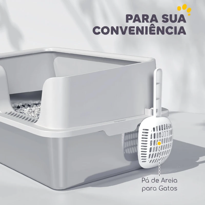 PawHut Caixa de Areia XL em Aço Inoxidável para Gatos Grandes com Borda Alta e Pá, Cinzento-claro