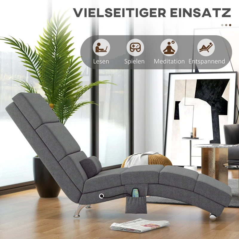 HOMCOM Massagestoel Relaxstoel Ligstoel 8 vibratiepunten, 5 modi, 8 vibratiepunten, 56 x 168 x 84 cm, Grijs(m-6)