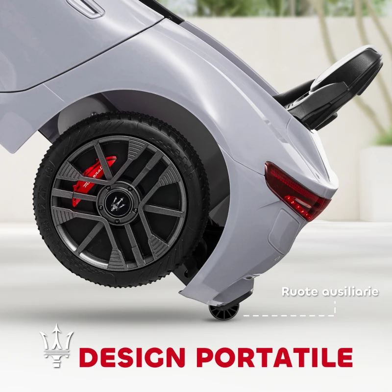 AIYAPLAY Macchina per Bambini 12V Maserati Gran Turismo Folgore con Telecomando, Età 3-5 Anni, Grigio