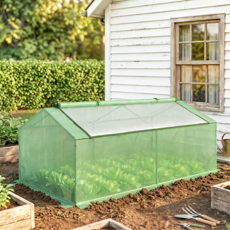 Outsunny Mini Serre de Jardin Serre à tomates mini serre tunnel toit pointu1,8L x 0,9l x 0,7H m métal thermolaqué PE Haute densité fenêtre moustiquaire intégrées Vert