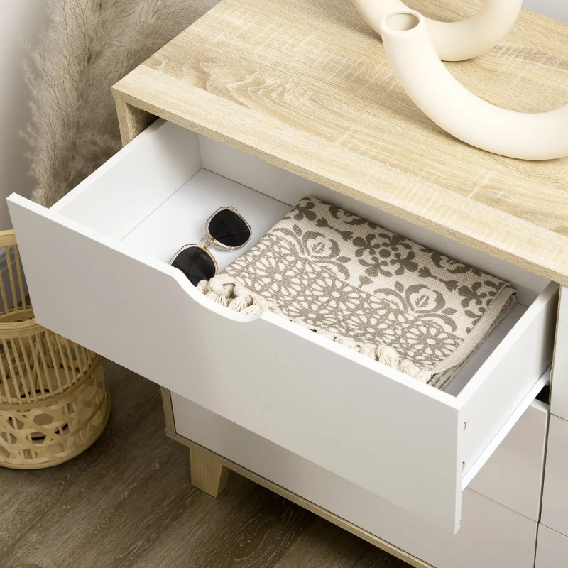 HOMCOM Commode 6 tiroirs style scandinave, meuble de rangement - dim. 120l x 40P x 76H cm, chêne et beige