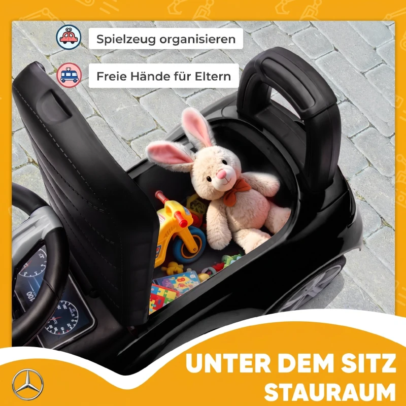 AIYAPLAY Mercedes-Benz C-Klasse loopauto met claxon, motorgeluiden en opbergruimte, voor kinderen van 18-36 maanden, zwart