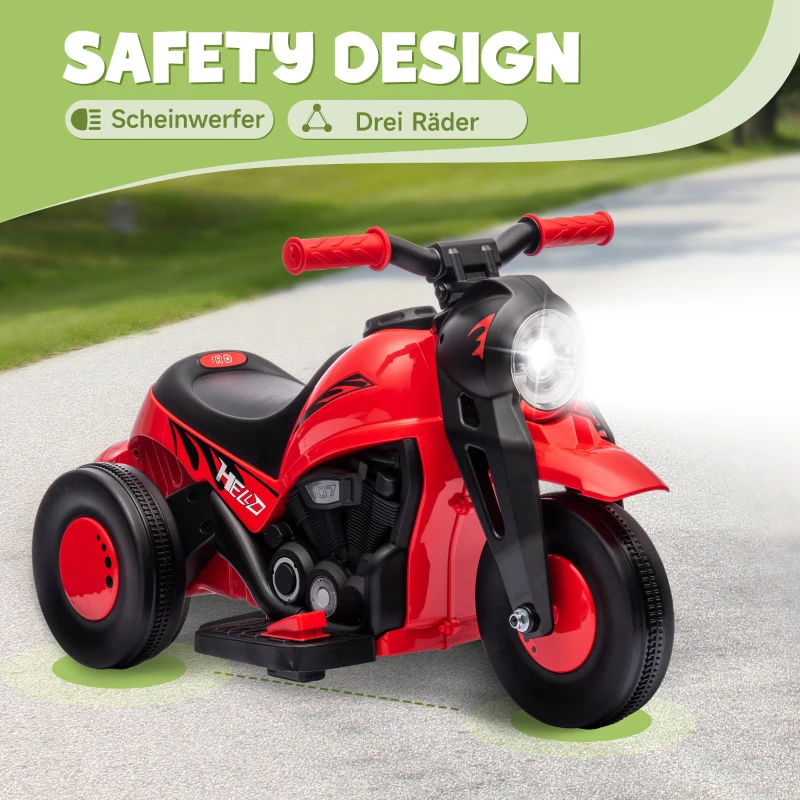 AIYAPLAY Kinder Elektro-Motorrad, 6V Kindermotorrad mit Musik, Blasen 2,5-3 km/h, für 2-5 Jahre Kinder