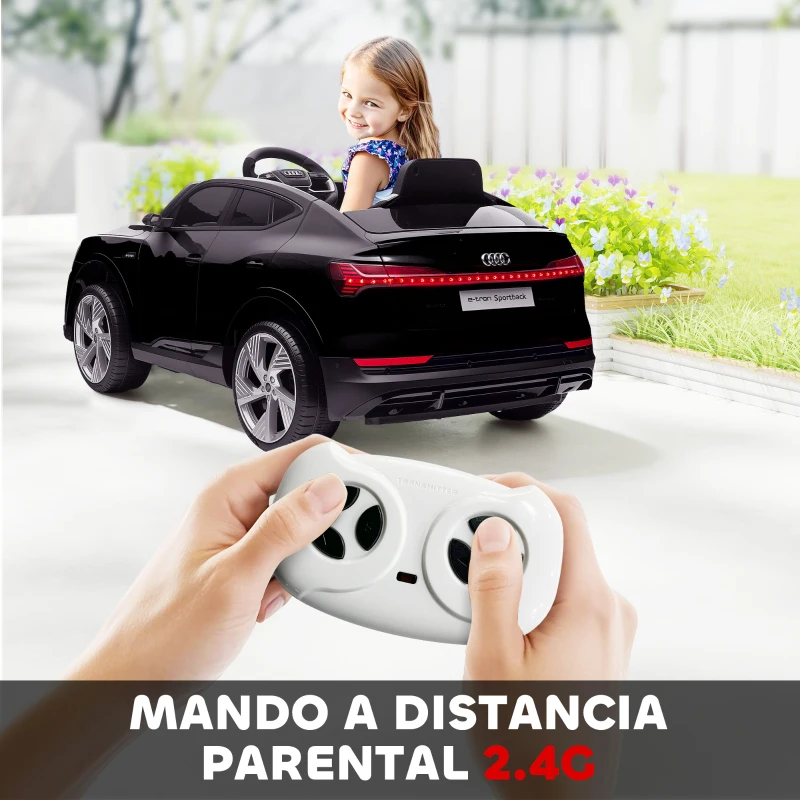HOMCOM Coche de Batería para Niños 12V Audi E-tron con Mando a Distancia Faros Bocina Música Velocidad 3-5 km/h Negro