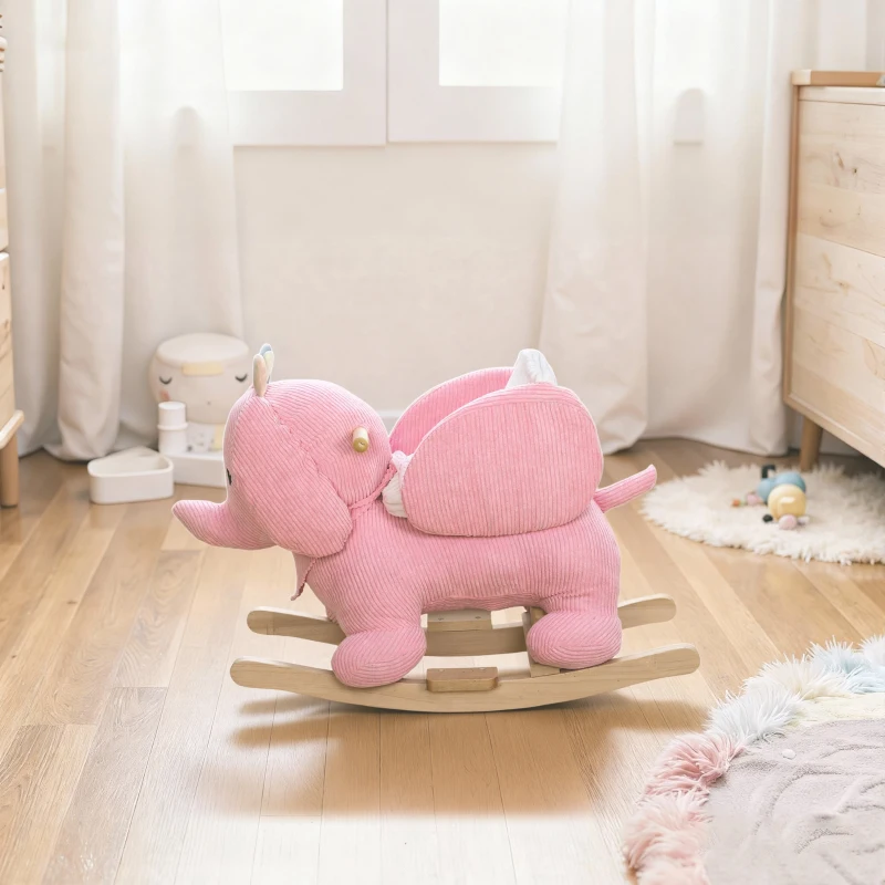 AIYAPLAY Kids Rocking Horse, Baby Ride on Elephant Rocker with Safety Belt and Sound for Toddlers 18 to 36 Months, Pink