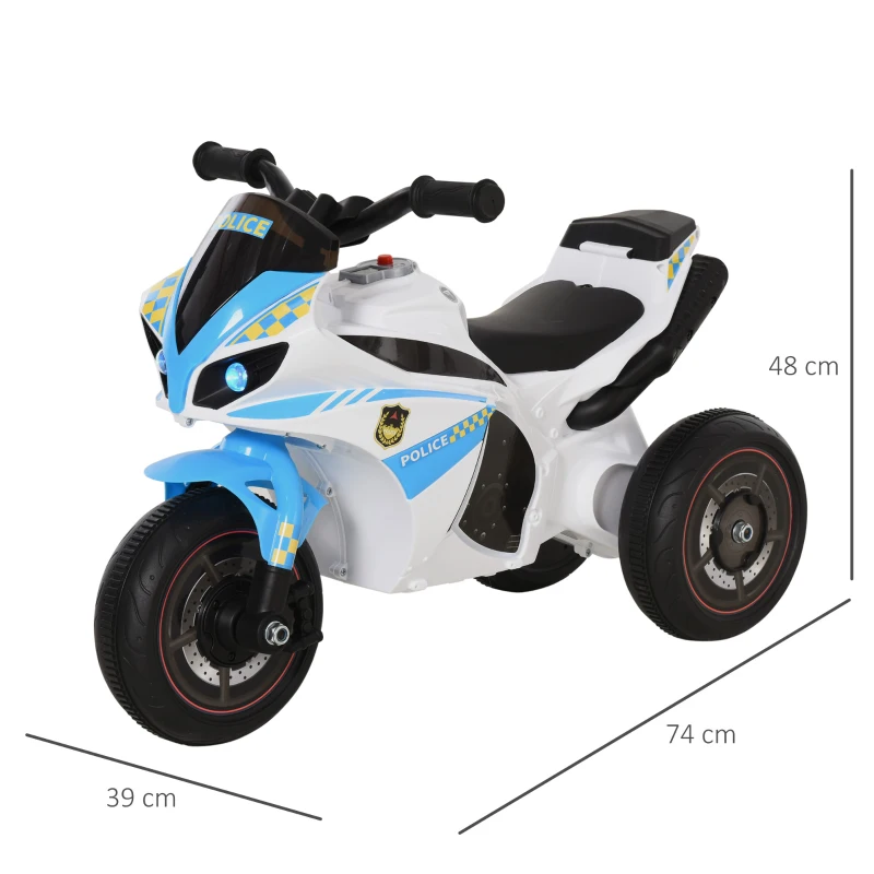 HOMCOM Kids Ride-On Police Bike 3-Wheel Vehicle w/ Music Lights Seat Handlebars Toddler NO POWER Child Learning Fun Development 18-36 Months Blue