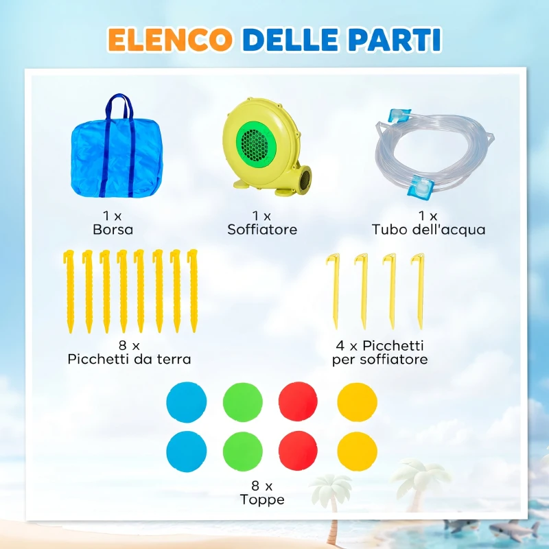 Outsunny Castello Gonfiabile per Bambini con Scivolo, Trampolino e Piscina, 390x300x197cm