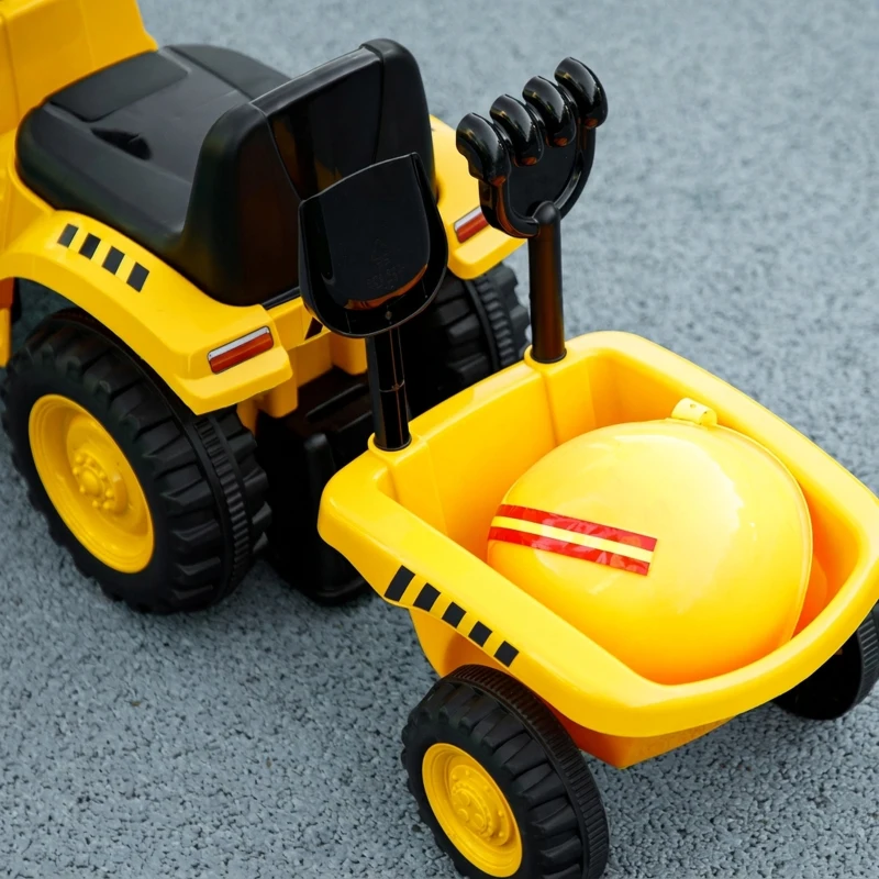 AIYAPLAY Zitgraafmachine met schep, stuur, afneembare aanhanger, licht en muziek, geel, 1-3 jaar