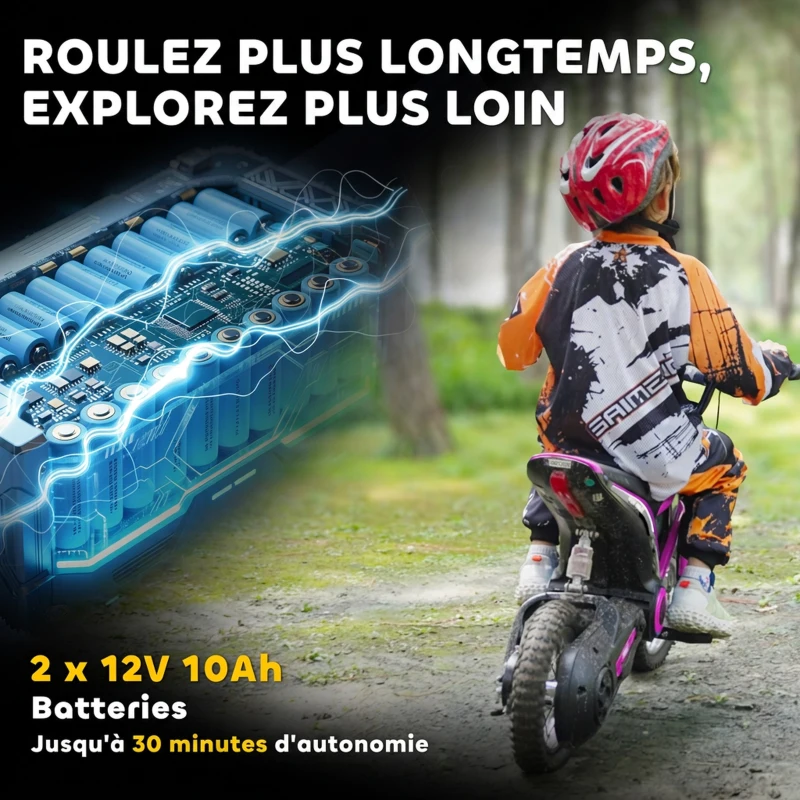 HOMCOM Moto cross électrique enfant moto électrique enfants moteur 350 W batterie 12V 8-16 km/h pneus gonflables 12'' rose