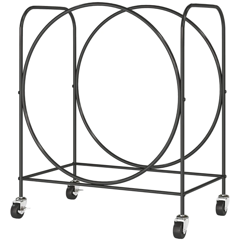 Outsunny Leñero Exterior Metálico de Chimenea Soporte para Leña con Ruedas para Interior y Exterior 51x30x60 cm Negro