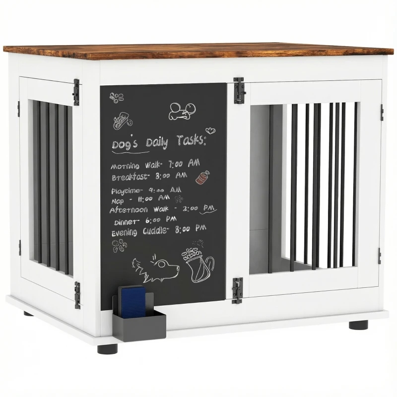 PawHut Cage pour chien cage chien intérieur avec 2 portes tableau noir pour chiens taille moyenne 20 kg 80 x 60 x 70 cm blanc