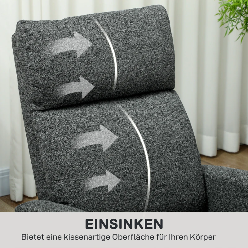 HOMCOM Relaxfauteuil, verstelbare ligstoel met aanpasbare beensteun, moderne woonkamerfauteuil met stoffen bekleding, grijs(m-8)