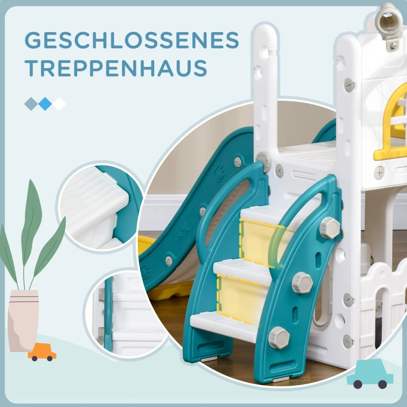 AIYAPLAY Kinderglijbaan, 5-in-1, peuterglijbaan met basketbalring, telescoop en klimrek Geel 70 x 177 x 92 cm(m-6)