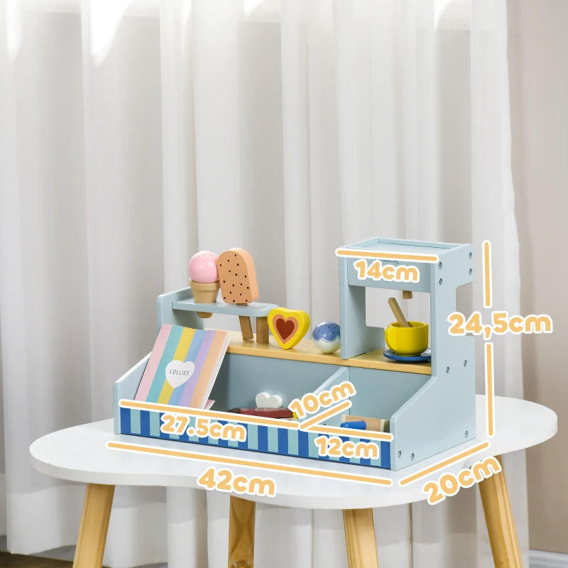 AIYAPLAY Spiel-Eisladen für Kinder, Eiscreme-Stand, viel Zubehör, fördert Fantasie und Motorik, Hellblau