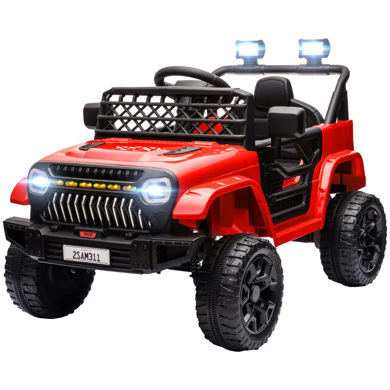 AIYAPLAY Coche Eléctrico para Niños con Batería 12V Mando a Distancia Velocidad Ajustable USB Faros Bocina Rojo