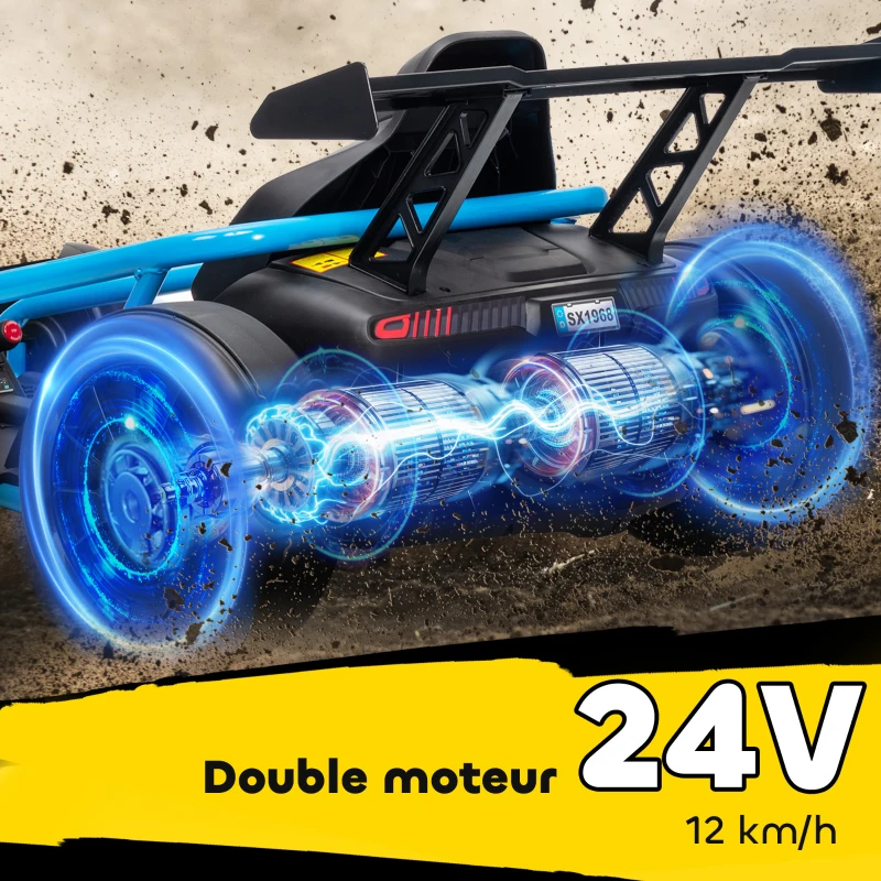 AIYAPLAY Voiture électrique GoKart kart électrique pour enfants 2 x 24 V moteurs mode dérive à 13 km/h 119 x 77 x 54 cm bleu