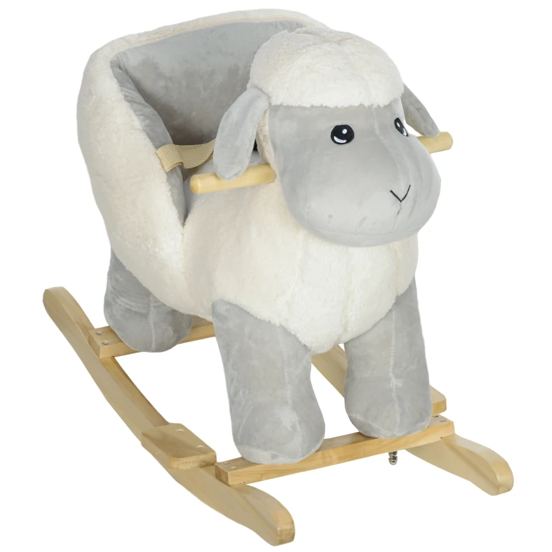 AIYAPLAY Schaukelpferd, niedliches Schaf, Sicherheitsgurt, Soundeffekte, 1,5-3 Jahre, bis 40 kg, Grau