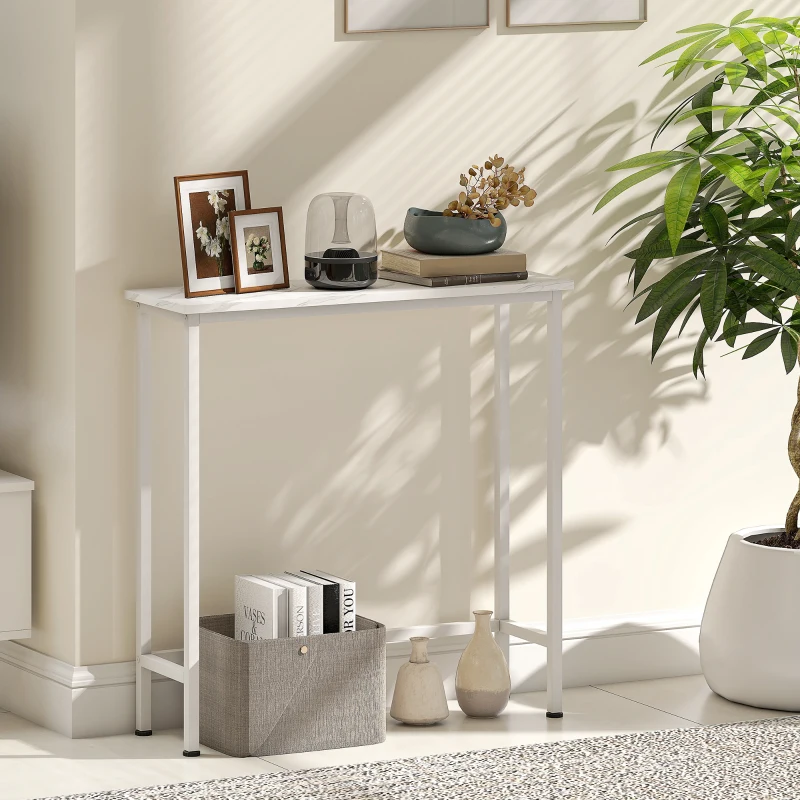 HOMCOM Consoletafel haltafel met verstelbare voetpads en kantelbeveiliging, 75 x 24 x 76 cm, voor kleine ruimtes, wit