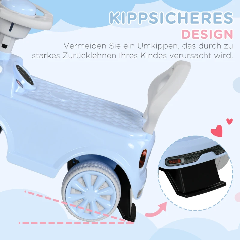 AIYAPLAY Loopauto voor Kinderen, Anti-Kantelbeveiliging, Rugleuning, Toeter, Antislipzitting, Lichtblauw
